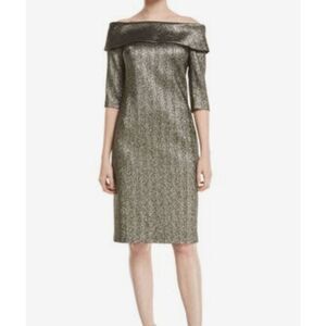 Rickie Freeman for Teri Jon Metallic Off-Shoulder Mini Dress